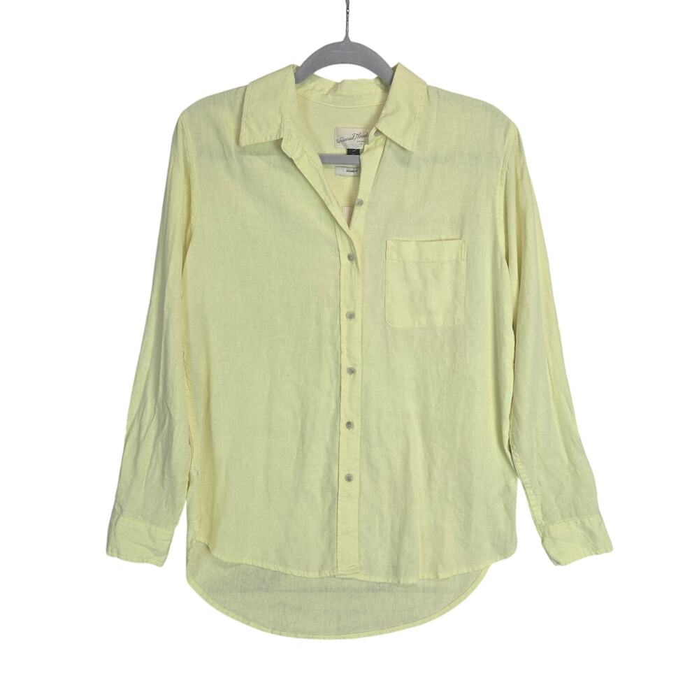 Butter Yellow Linen Blend Shirt XS Button up Lagenlook Light Relaxed Casual NWT